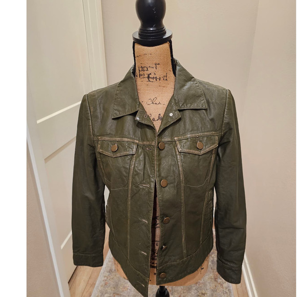 In Suede Distressed Cropped Leather Jacket Size S - Picture 1 of 7